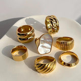 18K Plated Wide Stainless Steel Ring for Women