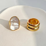 18K Plated Wide Stainless Steel Ring for Women