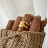 18K Plated Wide Stainless Steel Ring for Women