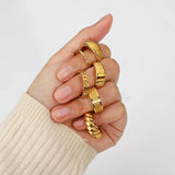 18K Plated Wide Stainless Steel Ring for Women