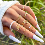 Punk Metal Round Rings Set for Women Finger Accessories Jewelry