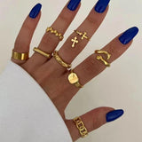 Punk Metal Round Rings Set for Women Finger Accessories Jewelry