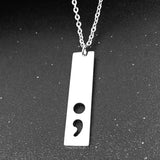 Hollow Semicolon Charm Necklace Mirror Polished Stainless Steel Jewelry