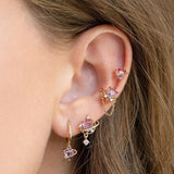 Pink Zircon Heart Earrings Set for Women Ear Cuff Chain Stud Earrings