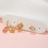 Pink Zircon Heart Earrings Set for Women Ear Cuff Chain Stud Earrings