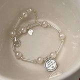 925 Silver Pearl Letter Crown Bracelet for Women