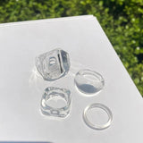 Summer Transparent Colorful Geometry Rings Set for Women Girls