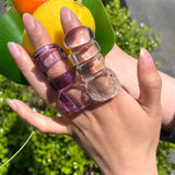 Summer Transparent Colorful Geometry Rings Set for Women Girls