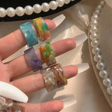Summer Transparent Colorful Geometry Rings Set for Women Girls