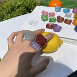 Summer Transparent Colorful Geometry Rings Set for Women Girls