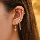 5 Pairs Copper Hoop Earrings Set CZ Crystal Chain Jewelry