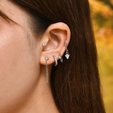 5 Pairs Copper Hoop Earrings Set CZ Crystal Chain Jewelry