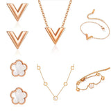 Flower Pendant Necklace Set For Women Stainless Steel