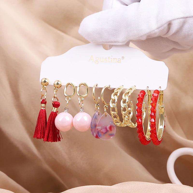 Shell Bay Long Earrings Set Pink Bohemian Drop Small Jewelry Women