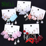 Shell Bay Long Earrings Set Pink Bohemian Drop Small Jewelry Women