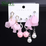 Shell Bay Long Earrings Set Pink Bohemian Drop Small Jewelry Women