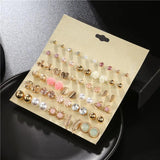 Crystal Pearl Women Earrings Boho Set Geometric Vintage Jewelry