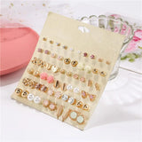 Crystal Pearl Women Earrings Boho Set Geometric Vintage Jewelry