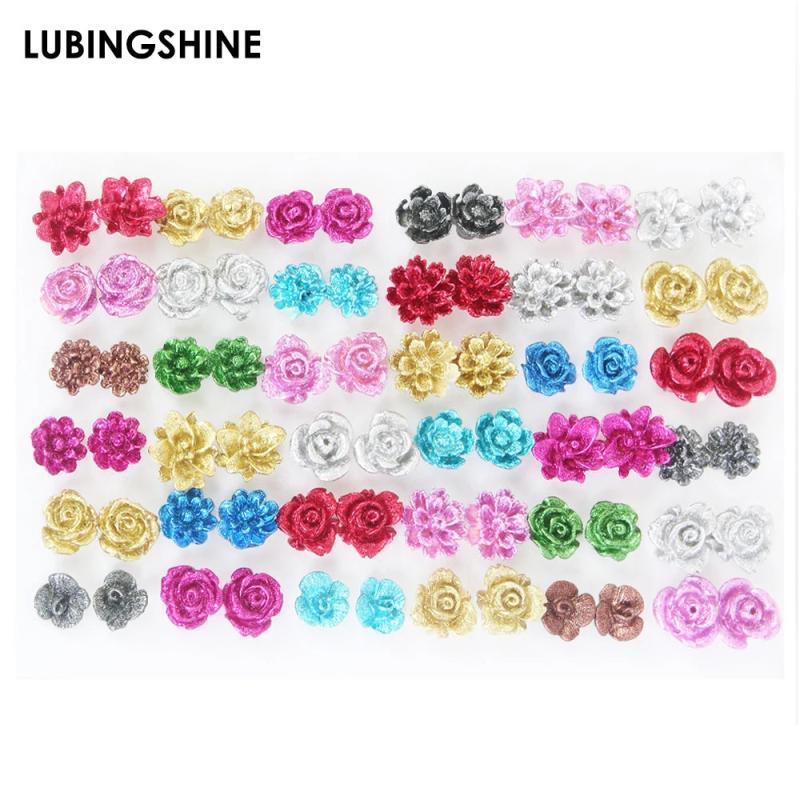 Colorful Resin Rose Flower Stud Earrings Set for Girls Children Jewelry Gift