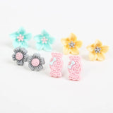 Colorful Resin Rose Flower Stud Earrings Set for Girls Children Jewelry Gift