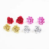 Colorful Resin Rose Flower Stud Earrings Set for Girls Children Jewelry Gift