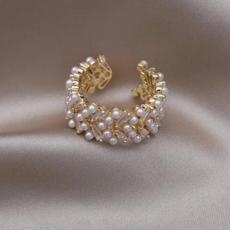 Korea Zircon Pearl Ring Women's Opening Adjustable