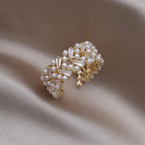 Korea Zircon Pearl Ring Women's Opening Adjustable