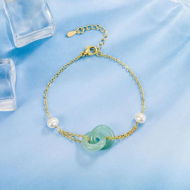 Vintage Jade Circle Bracelet 925 Silver Jewelry Pearl Lady Gift