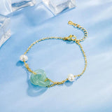 Vintage Jade Circle Bracelet 925 Silver Jewelry Pearl Lady Gift
