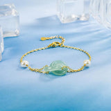 Vintage Jade Circle Bracelet 925 Silver Jewelry Pearl Lady Gift