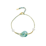 Vintage Jade Circle Bracelet 925 Silver Jewelry Pearl Lady Gift