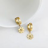 Stainless Steel Daisy Flower Hoop Huggie Earrings