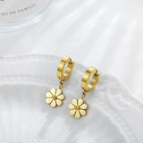 Stainless Steel Daisy Flower Hoop Huggie Earrings
