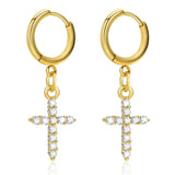 Men's CZ Stones Dangle Cross Earrings - Him Jewelry