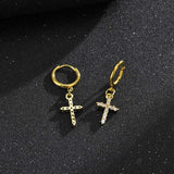 Men's CZ Stones Dangle Cross Earrings - Him Jewelry