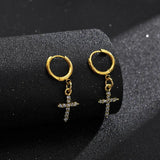 Men's CZ Stones Dangle Cross Earrings - Him Jewelry