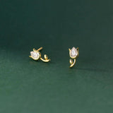 Mini Tulip Flower Stud Earrings S925 Silver 18K Gold-Plated Zircon Earr