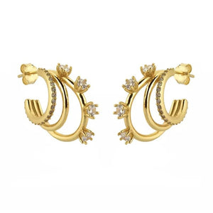 Gold-Plated Hoop Clip Dangle Earrings for Women CZ Zircon Piercing
