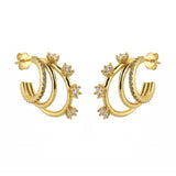 Gold-Plated Hoop Clip Dangle Earrings for Women CZ Zircon Piercing