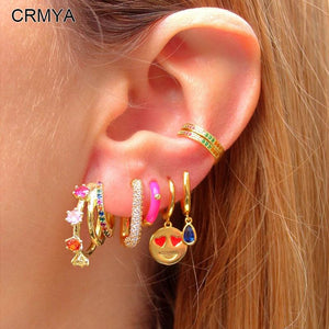 Gold-Plated Hoop Clip Dangle Earrings for Women CZ Zircon Piercing