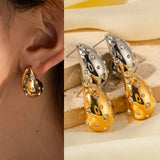 CZ Zircon Water Drop Earrings Stainless Steel Hoop Earrings