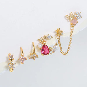 6 Pcs Small Crystal Flower Earrings Set for Women Cartilage Piercing