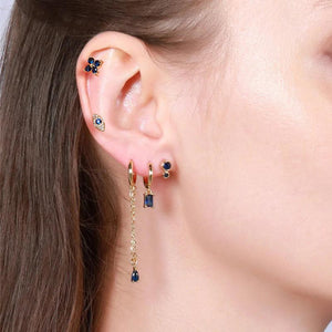 5 Pcs Crystal Flower Piercing Stud Earrings Long Tassel Cartilage Jewelry Sets