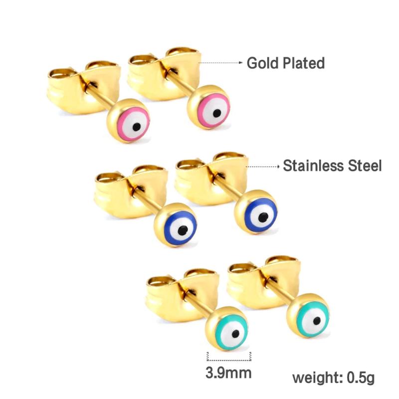 3 Pairs Cat Eyes Round Ball Evil Eye Stud Earrings Set Stainless Steel
