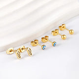 3 Pairs Cat Eyes Round Ball Evil Eye Stud Earrings Set Stainless Steel