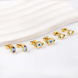 3 Pairs Cat Eyes Round Ball Evil Eye Stud Earrings Set Stainless Steel