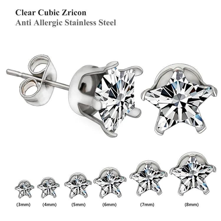 Crystal Stud Earrings Set Stainless Steel 6 Pairs Box Women Girl Jewelry