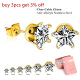 Crystal Stud Earrings Set Stainless Steel 6 Pairs Box Women Girl Jewelry