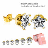 Crystal Stud Earrings Set Stainless Steel 6 Pairs Box Women Girl Jewelry