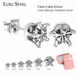 Crystal Stud Earrings Set Stainless Steel 6 Pairs Box Women Girl Jewelry